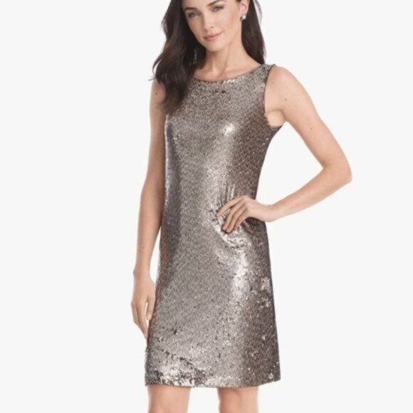 White House Black Market Dresses & Skirts - White House Black Market Sequin Dress Silver Gold M Cocktail Party Metallic